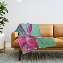 Exotic Pink Orchid In Green Throw Blanket