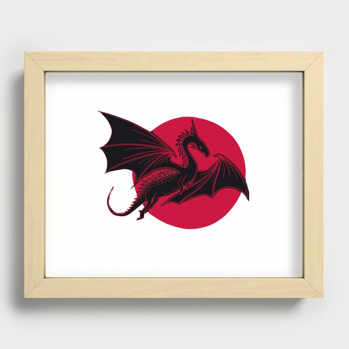 Dragon and Moon Lino Print Recessed Framed Print