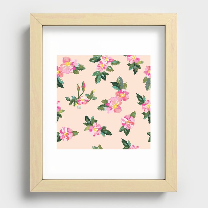 Pink Roses Wildflower Art Recessed Framed Print
