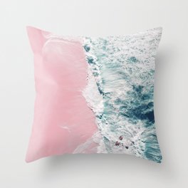 Aerial Ocean Print - Beach - Pink Sand - Wave - Original Sea of Love - Travel Photography  Throw Pillow