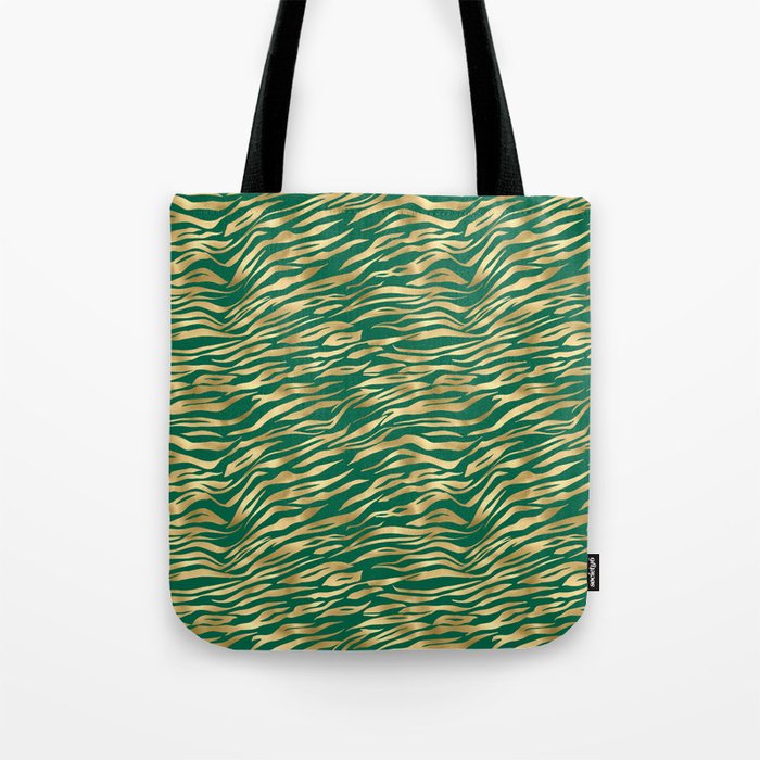 Green Gold Tiger Skin Print Tote Bag