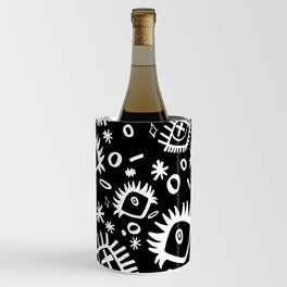 Black and White Trippy Doodle Eye Pattern Wine Chiller