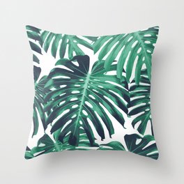 Green tropical leaves Throw Pillow