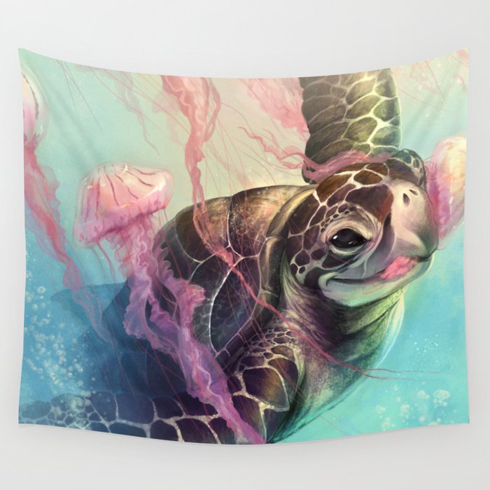 Sea Turtle and Jellyfish! Wall Tapestry