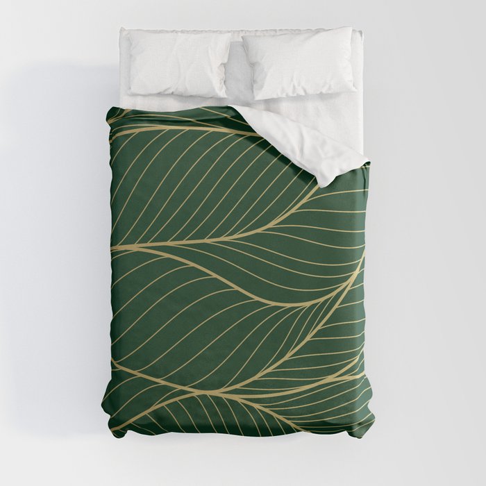 Green emerald with gold lines Duvet Cover