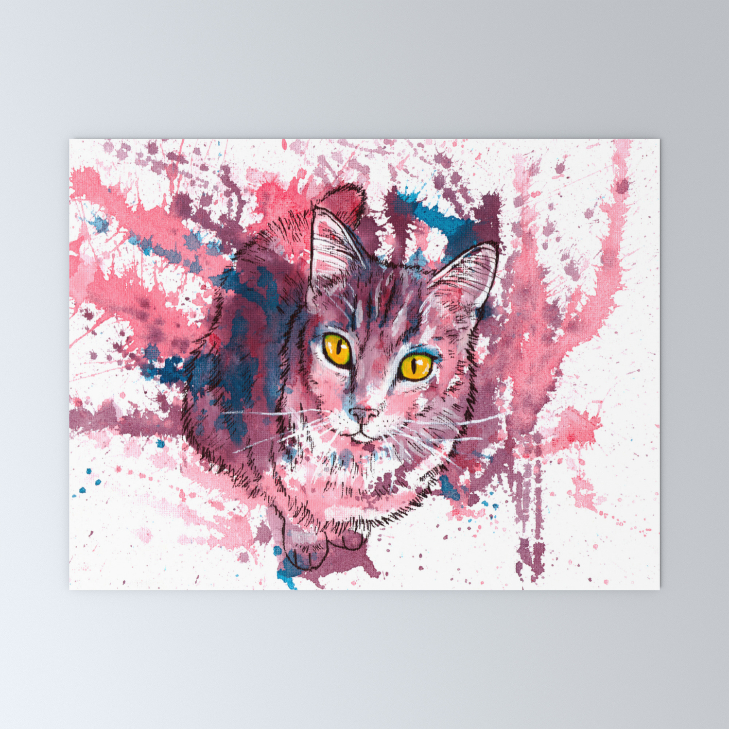 Cat Portrait Pink And Purple Shades Abstract Acrylic Painting