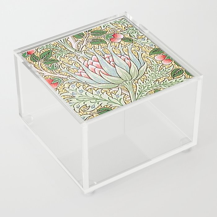 William Morris Green and Yellow Artichoke Wallpaper Vintage Floral Pattern Victorian Green Floral Pattern Acrylic Box
