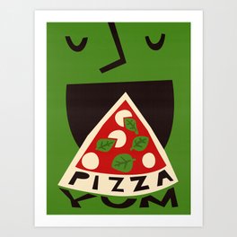 Yum Pizza Art Print | Typography, Kitchen, Midcentury, Graphicdesign, Pizza, Cooking, Face, Curated, Digital, White 