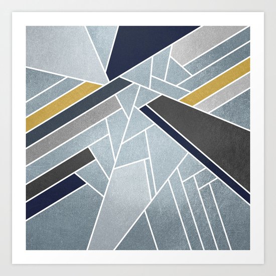 Soft Silver/Blue/Navy/Gold Art Print