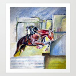 Horse and rider jumping equestrian art  Art Print