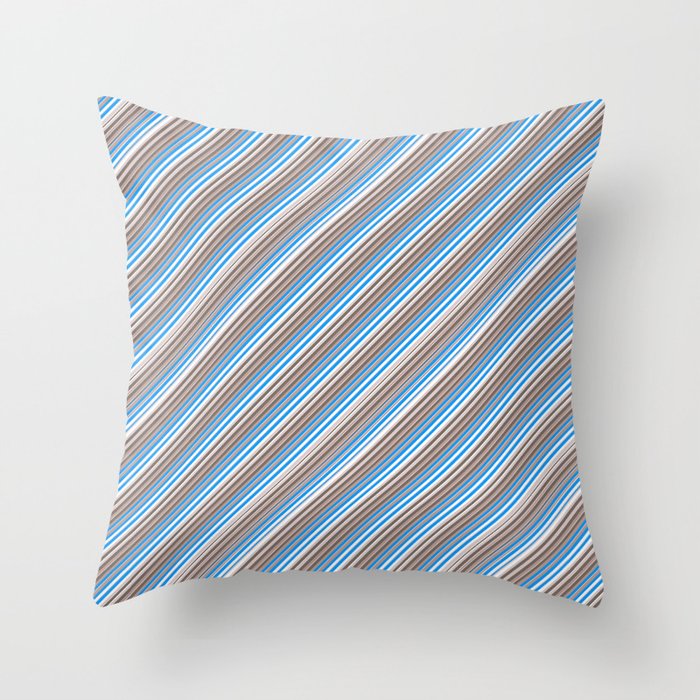Blue Grey White Inclined Stripes Throw Pillow