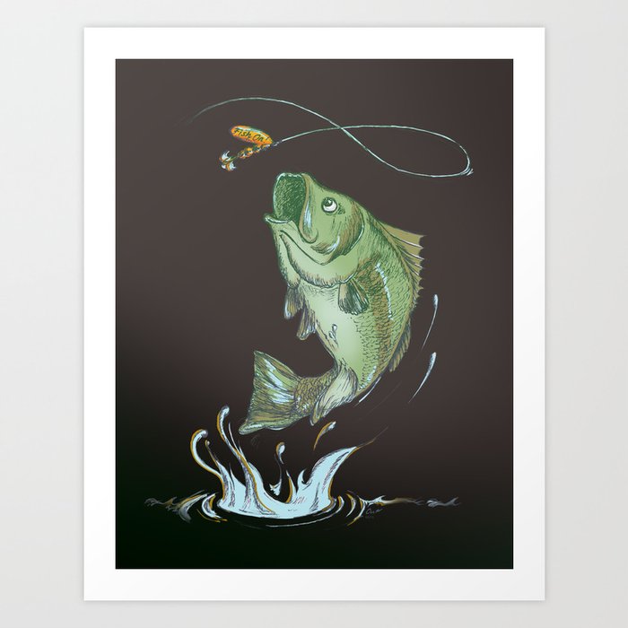 Largemouth Bass Jumping Out Of Water At Night // Spinner lure // Splashing Water // Fish On! Art Print
