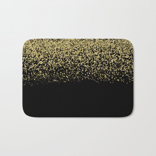 Sparkling gold glitter confetti on black backround- Luxury pattern Bath Mat
