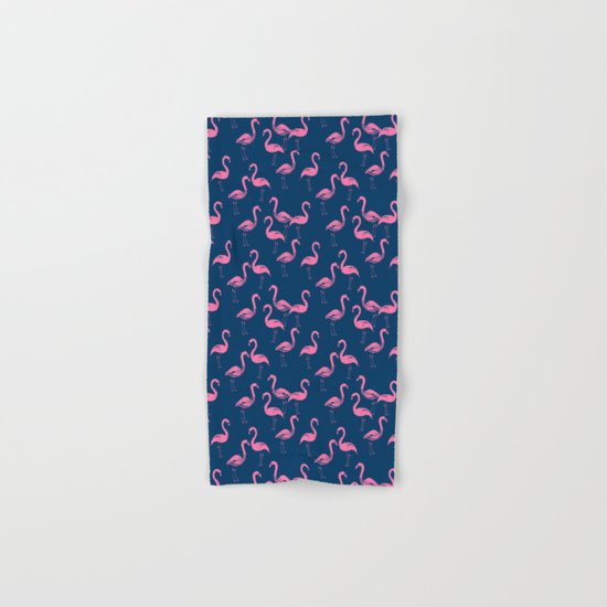 Flamingo modern watercolor girly cute navy blue pastel pink case tropical island summer animal Hand & Bath Towel