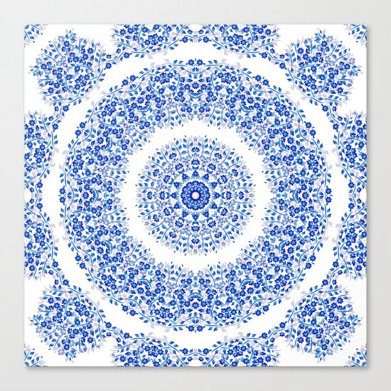 Blue White Floral Mandala Canvas Print