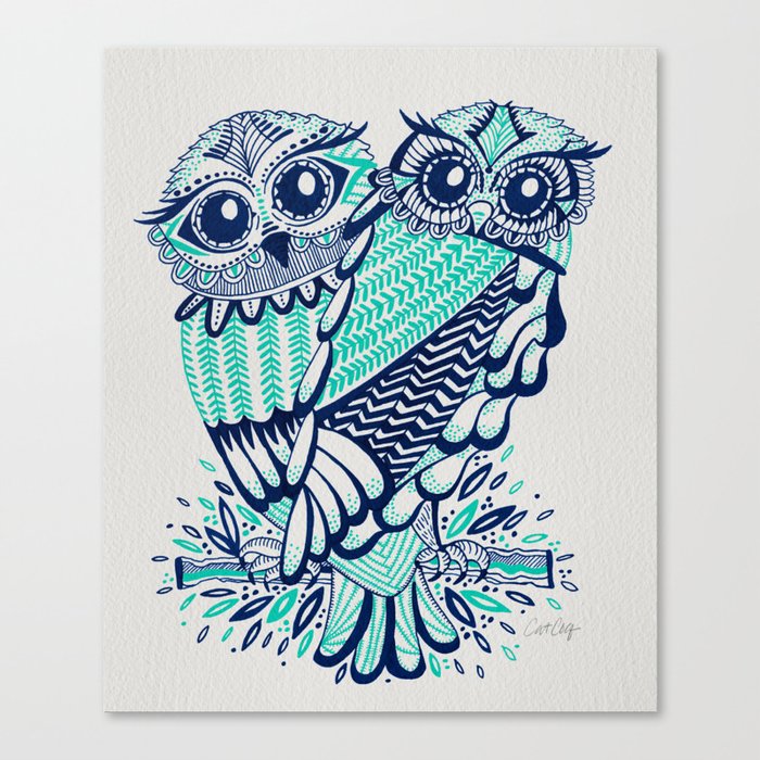 Owls - Turquoise & Navy Canvas Print