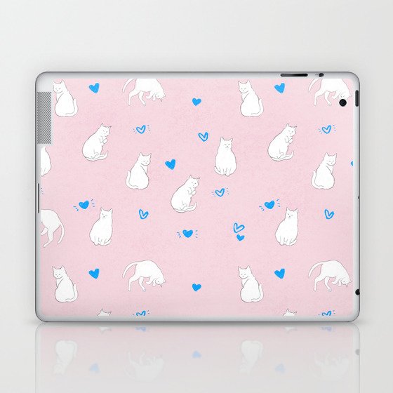 Sleeping Cats With Hearts Pattern/Pink Background Laptop & iPad Skin