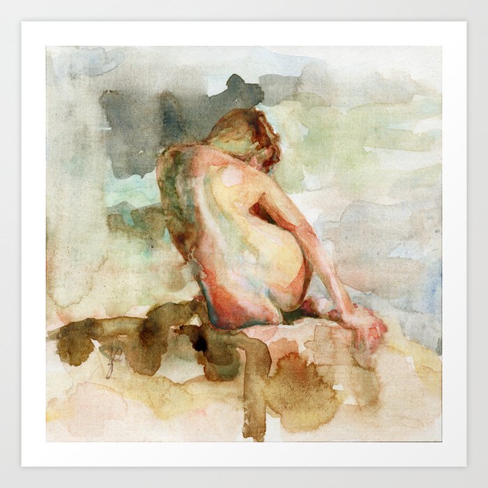 Watercolour Nude Woman Figure Expressive Colourful Painting Of