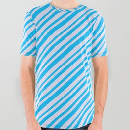 [ Thumbnail: Lavender and Deep Sky Blue Colored Lines/Stripes Pattern All Over Graphic Tee ]