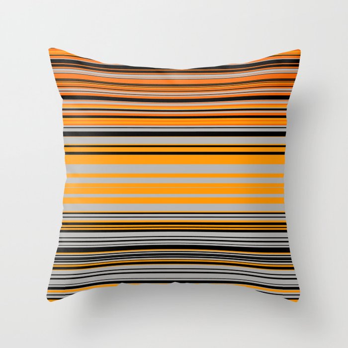 Stripes horizontal pattern orange yellow black Throw Pillow
