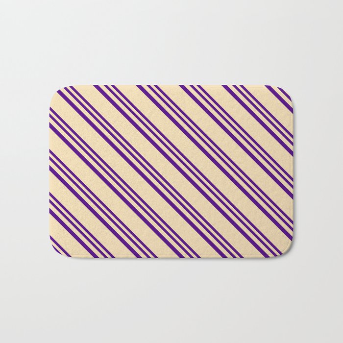 Indigo and Tan Colored Stripes/Lines Pattern Bath Mat