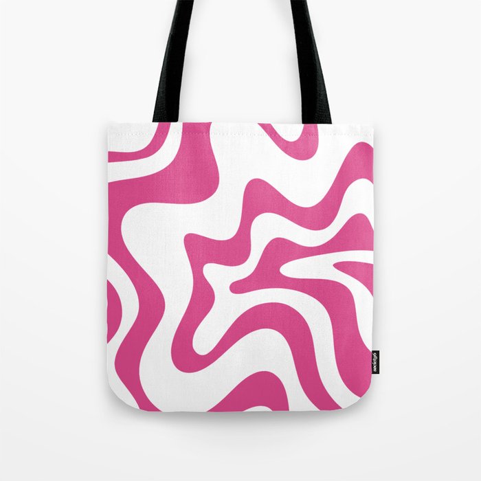 Retro Liquid Swirl Abstract Pattern in Preppy Hot Pink Tote Bag