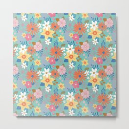 Spring flowers | Teal | Orange | Yellow | Mother's Day gift | Metal Print