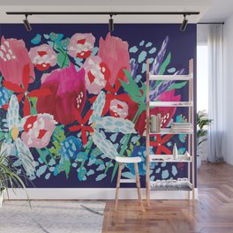 SUMMER FLOWER BOUQUET - INDIGO BACKGROUND By Lola Lombard Wall Mural