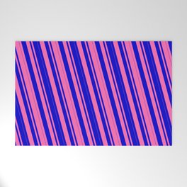 [ Thumbnail: Hot Pink & Blue Colored Lines/Stripes Pattern Welcome Mat ]