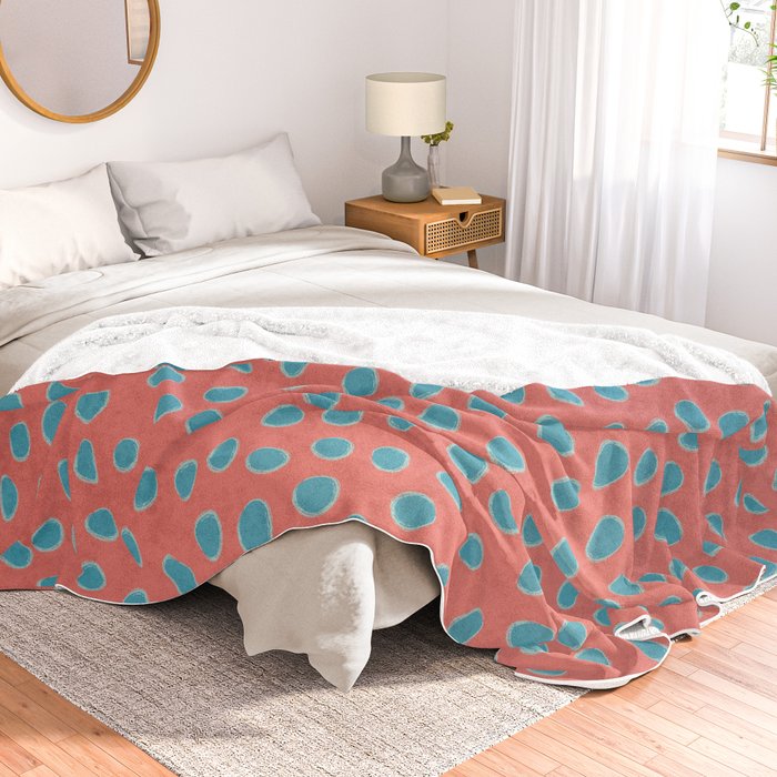 Living Coral And Turquoise Teal Polka Dots Throw Blanket By Peladesign Society6