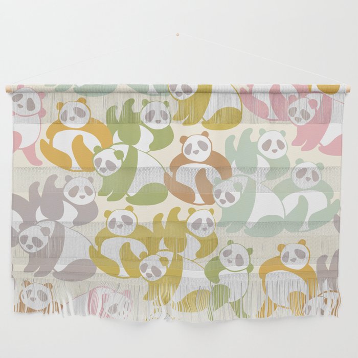 Pastel Panda Playground Pattern - Retro Wall Hanging