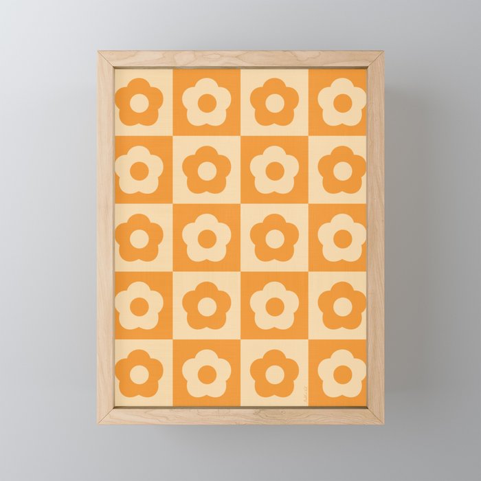 60s Checkered Daisies Summer Orange Framed Mini Art Print