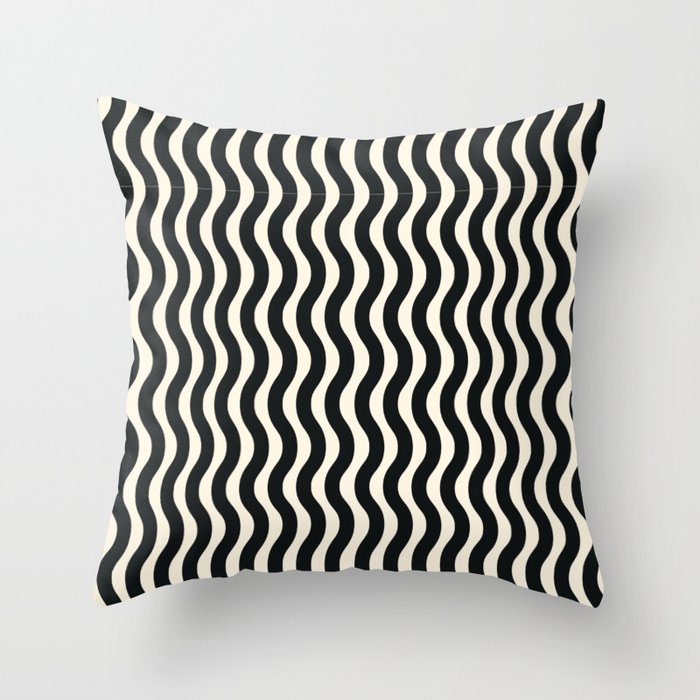 Stripes Black and Cream Wavy Stripe Throw Pillow