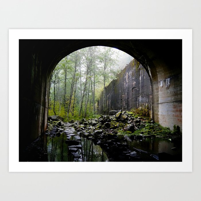 Train tunnel through the trees Art Print