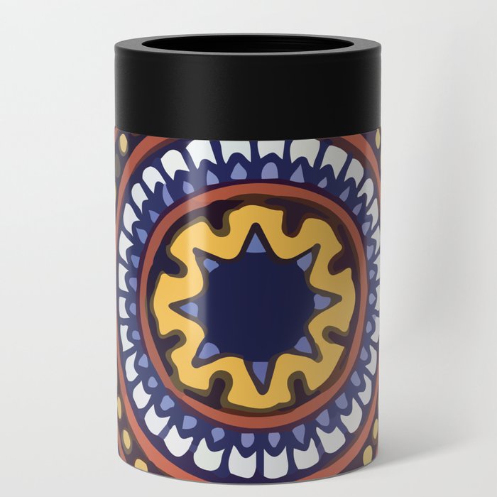 Mandala yellow and blue talavera tile ceramic baroque mosaic Can Cooler