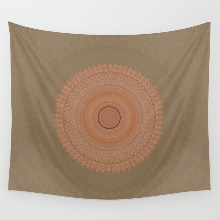 Coral Peach and Taupe Mandala Wall Tapestry