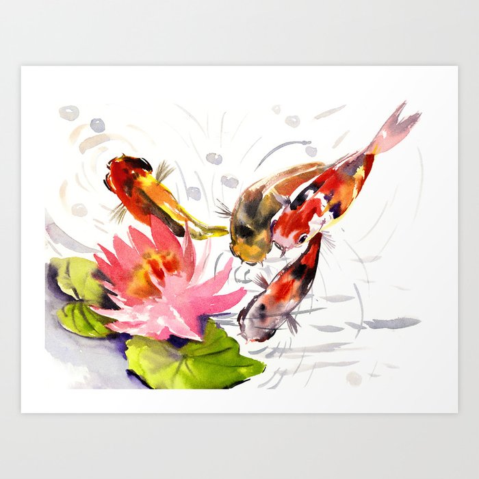 Koi Pond, feng shui koi fish art, design Art Print