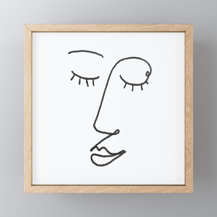 Abstract Black and White Line Drawing Woman's Face Sleeping Framed Mini Art Print