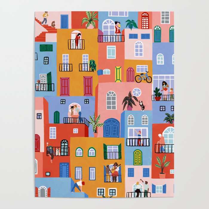 we're all in this together Poster | Graphic-design, Digital, Drawing, Illustration, Stay-home, Stay-safe, City-drawing, Travel-poster, Colorful, Illustration-art