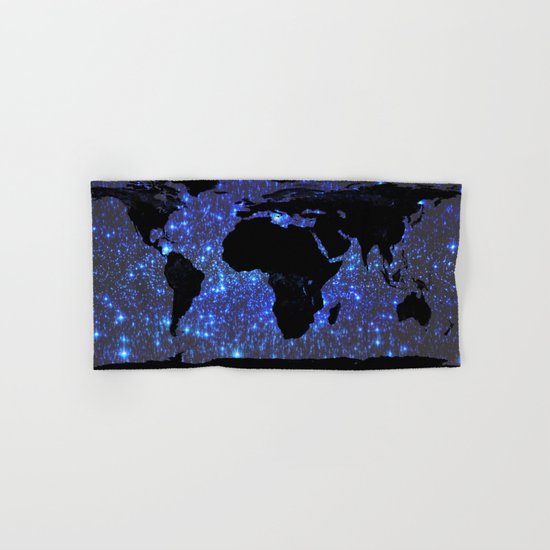 World Map : Blue Galaxy Stars Hand & Bath Towel