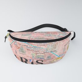 Paris France Illustrated Map with Main Roads, Landmarks & Highlights Fanny Pack