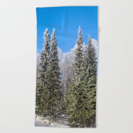 Frozen forest Beach Towel