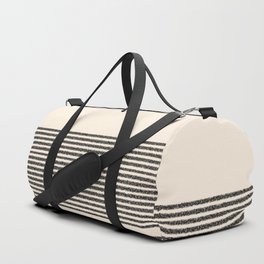 Organic Stripes - Minimalist Textured Line Pattern in Black and Almond Cream Duffle Bag