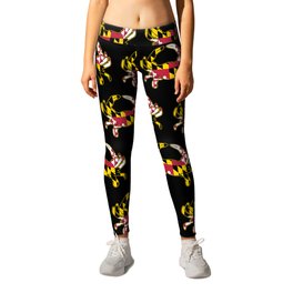 Maryland Flag Crab Leggings | Graphicdesign, Insect, Crustacean, Shell, Poisonous, Flag, Vector, Nature, Crab, Black 
