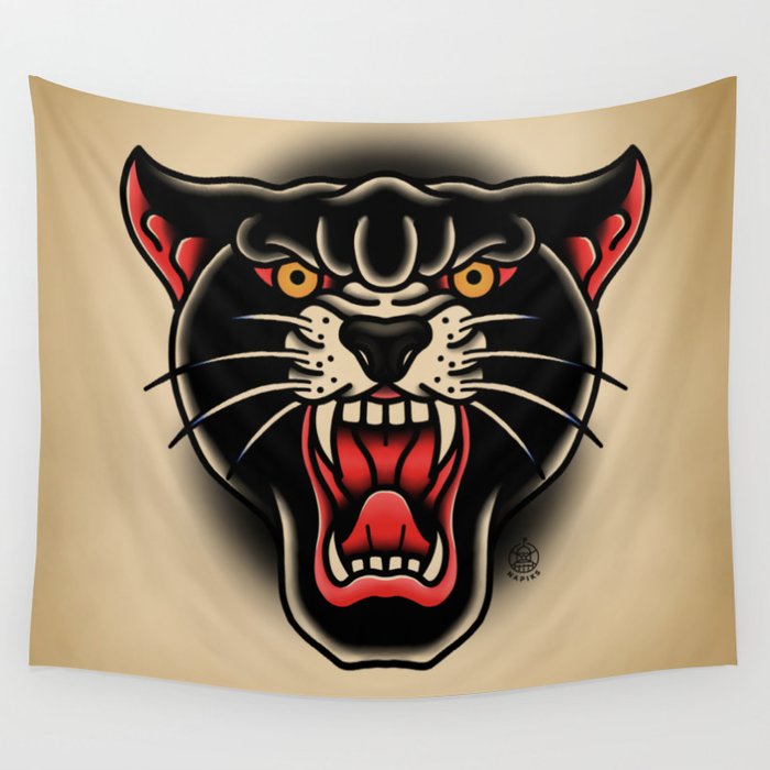 Traditional Tattoo Panther  Wall Tapestry