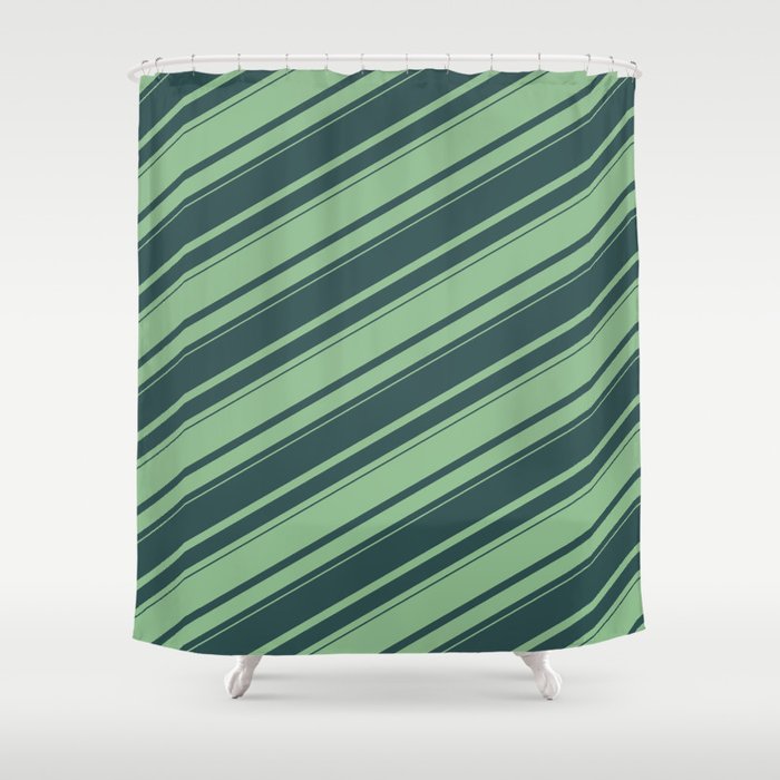 Dark Sea Green and Dark Slate Gray Colored Lines Pattern Shower Curtain