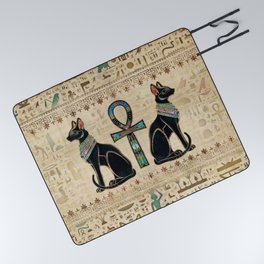 Egyptian Cats and ankh cross Picnic Blanket