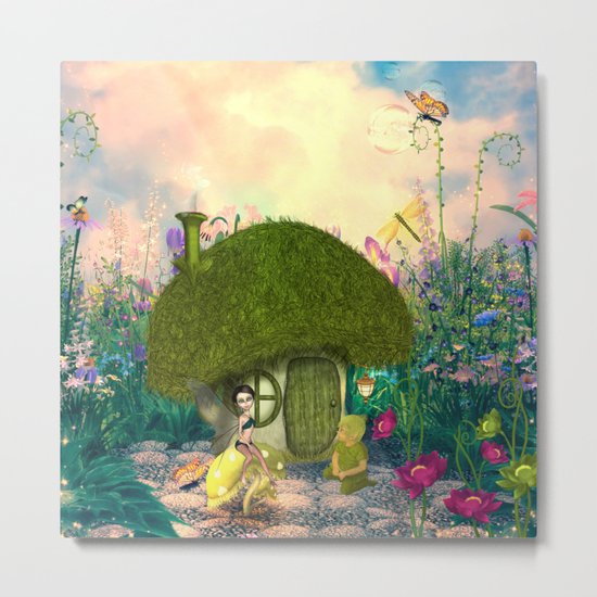 Cute fairy sitting on a mushroom Metal Print