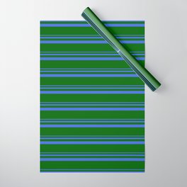 [ Thumbnail: Royal Blue & Dark Green Colored Striped/Lined Pattern Wrapping Paper ]