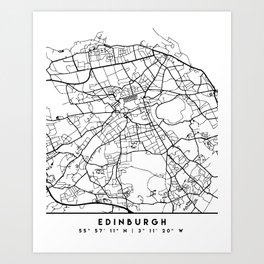 EDINBURGH SCOTLAND BLACK CITY STREET MAP ART Art Print